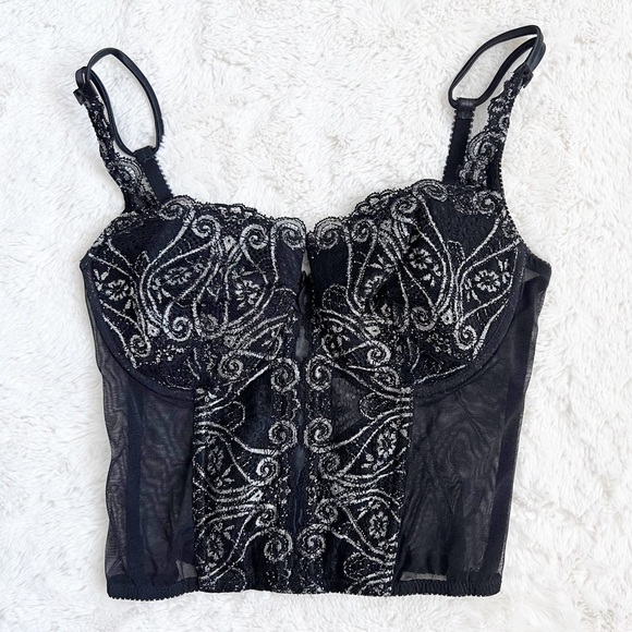 Victoria's Secret Other - Victoria’s Secret vintage black mesh bustier with silvery embroidery
